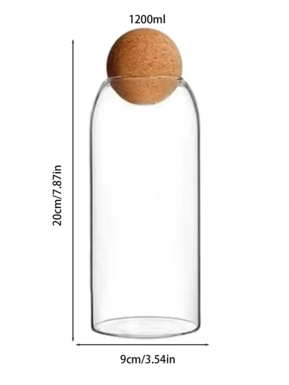 2 Tall Clear Glass Storage Jars with Cork Ball Lid ( Set of 2 Jars)